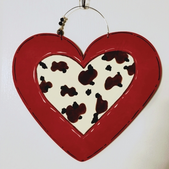 Handmade Valentine's Day Heart leopard print wood door hanger 12" beaded - Picture 1 of 2